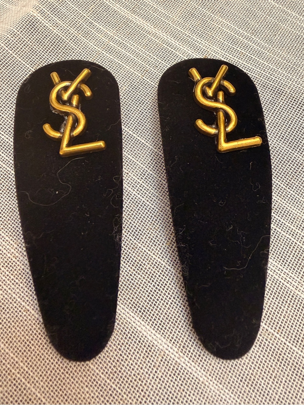 FREE w $50 Purchase Saint Laurent Inspired Black Velvet Gold YSL Barrettes Set 2